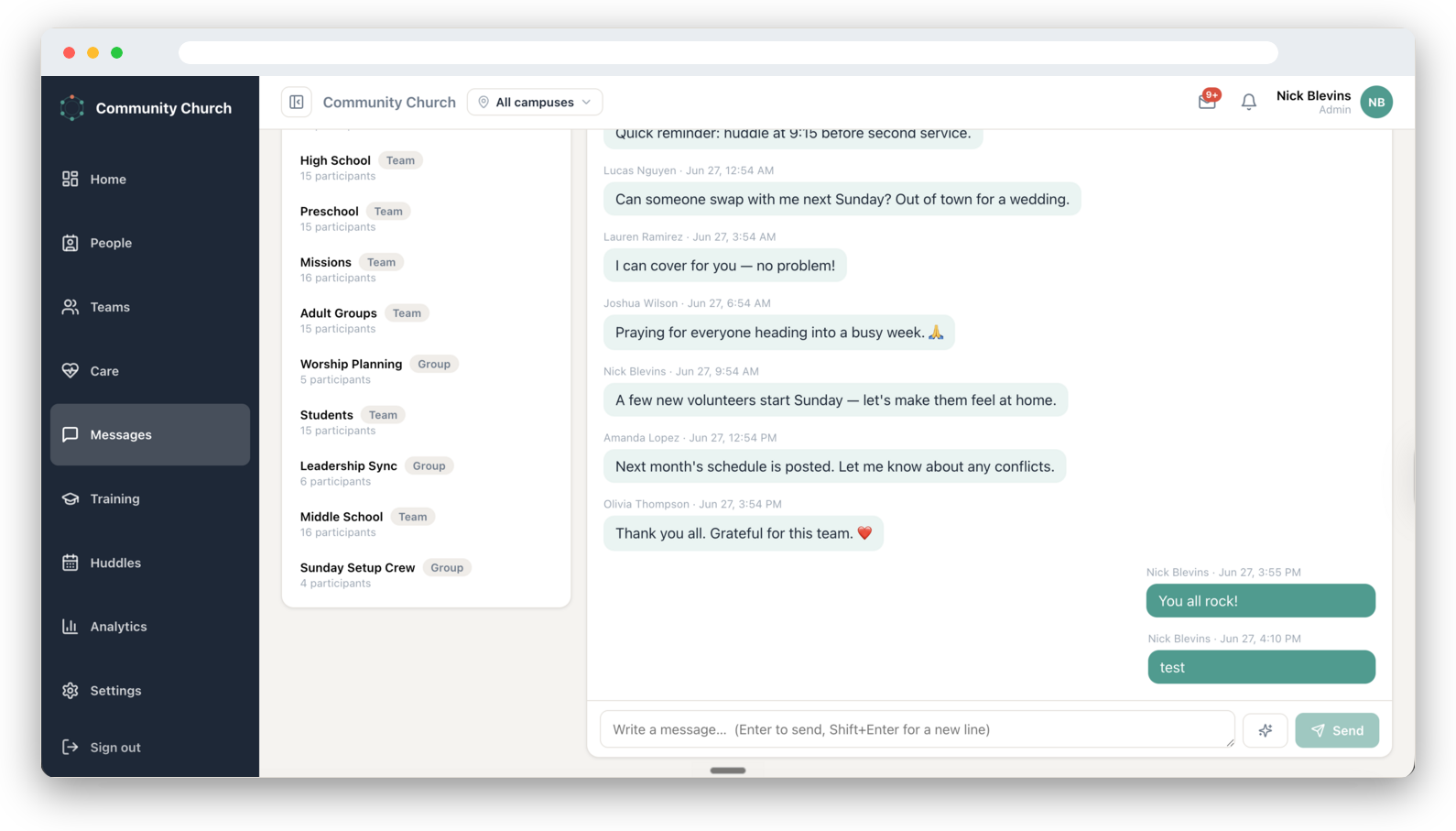 Team and direct messaging in Volunteer Circle