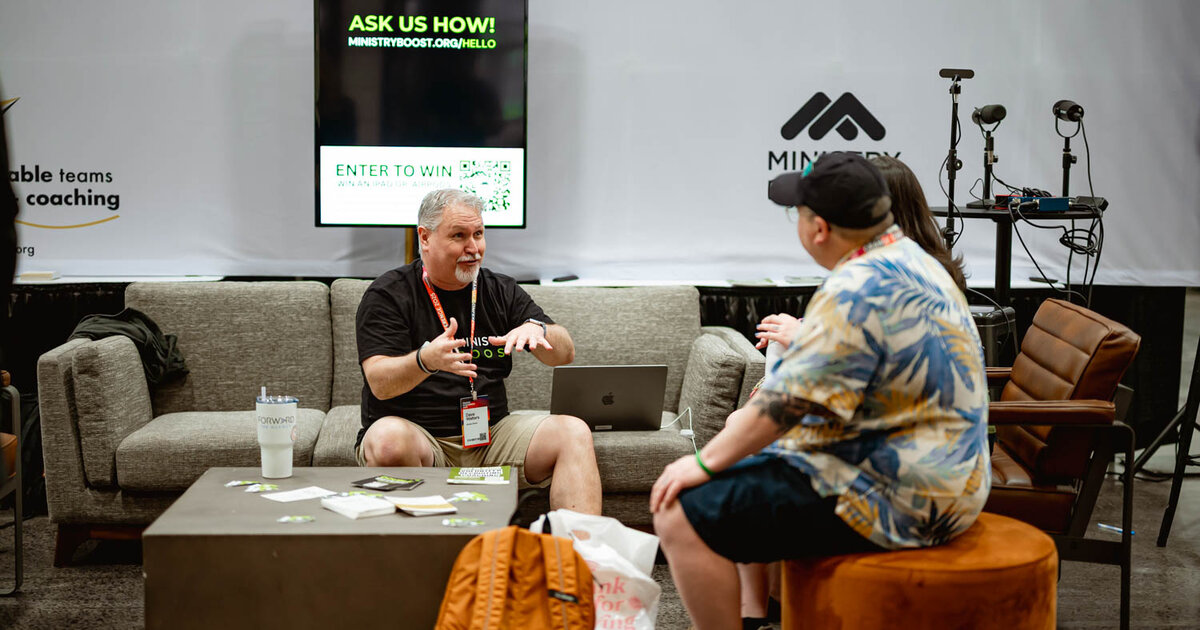 A ministry leader having a warm one-on-one conversation about serving together